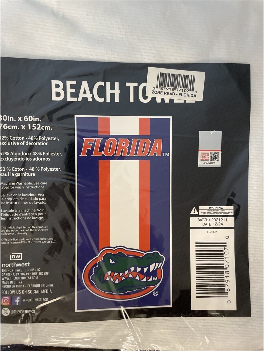 Florida Gators Beach Towel 30x60 Northwest Group NEW